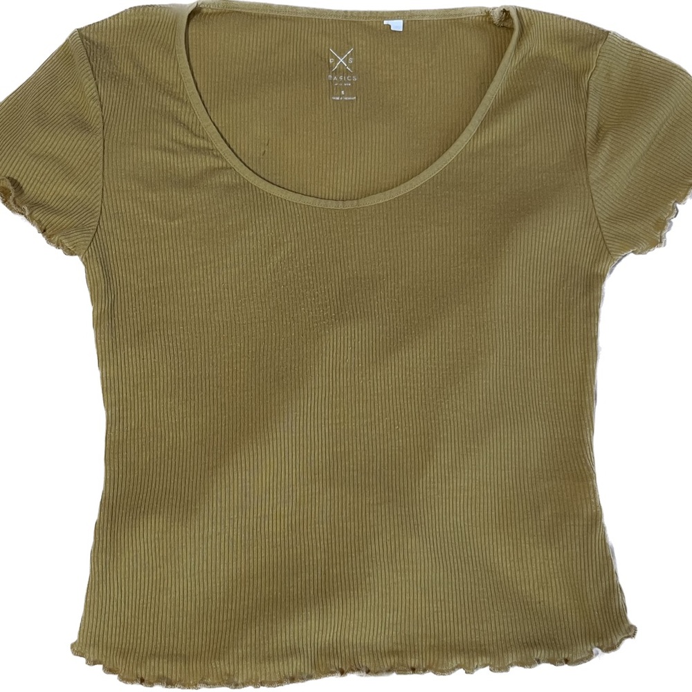PacSun Basics Yellow Mustard Lettuce Trim Crop Top